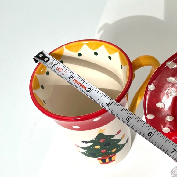 Living Art Carnival Christmas Tree Set of 3 Ceramic Dessert Plates & Mugs NEW - Picture 7 of 11